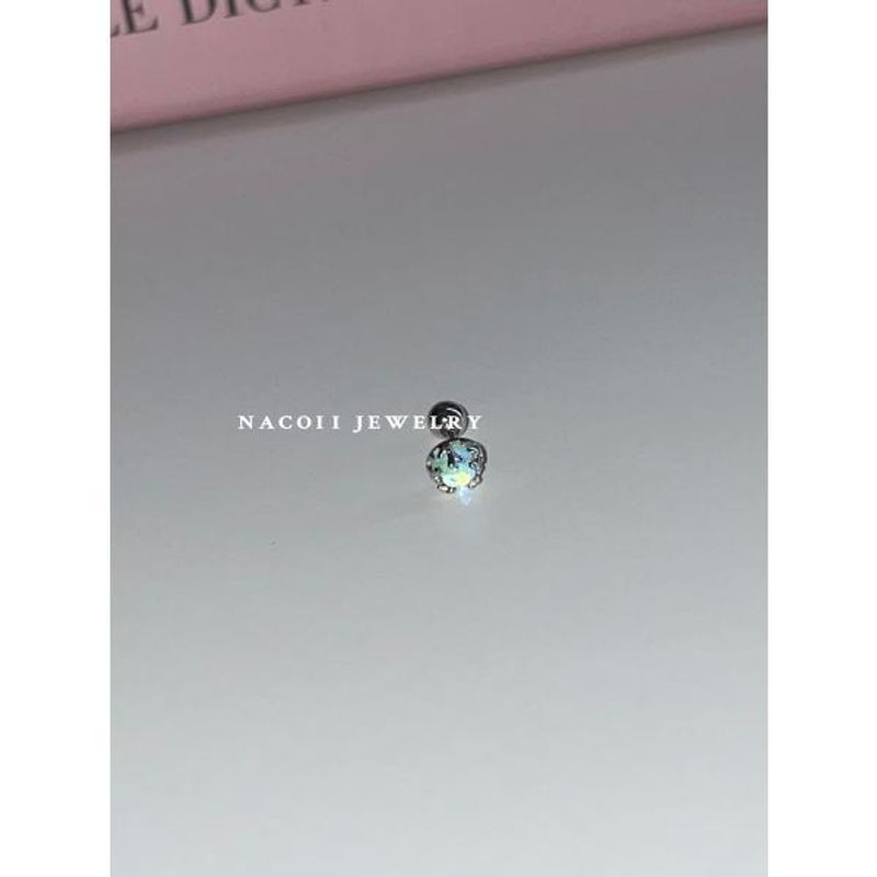 

Nacoii Super Beautiful Homemade Sterling Silver Moonlight Ear Bone Stud S925 Silver Screw Stud Earrings Removal-Free before Sleep A green grape