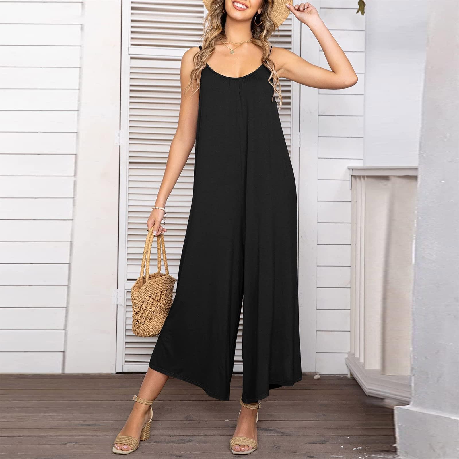 Women s High Waist Pocket Fashion Color Printed Suspenders Jumpsuit Loose Casual Suspenders L чёрный
