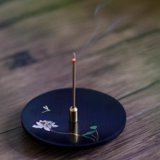 Lotus Rhyme Purple Black Sandalwood Incense Holder Gift Set - Four-Piece Wooden Business Ceremony Souvenir.