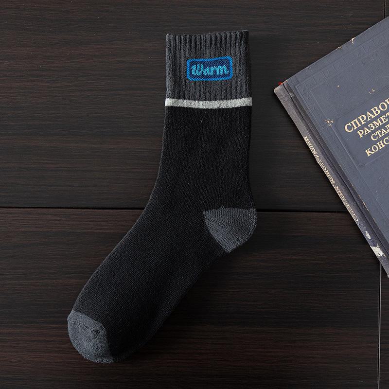 Men's Cotton & Wool Socks: Warm Winter Terry, Business Casual, Solid Color, Long Style