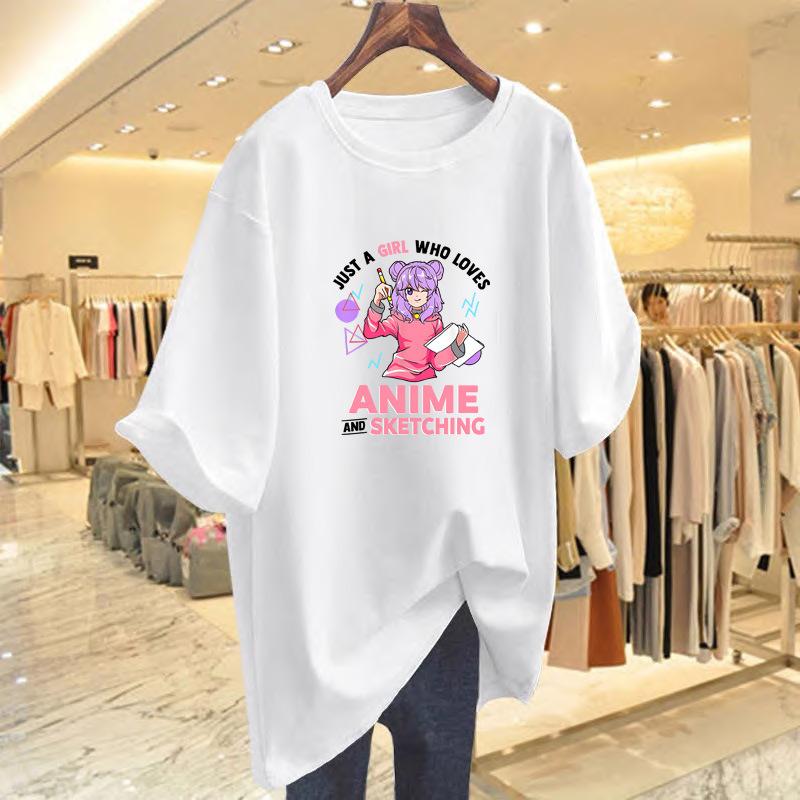 

White shoulder crew neck short-sleeved t-shirt women s summer 2025 new European loose and thin cotton top S
