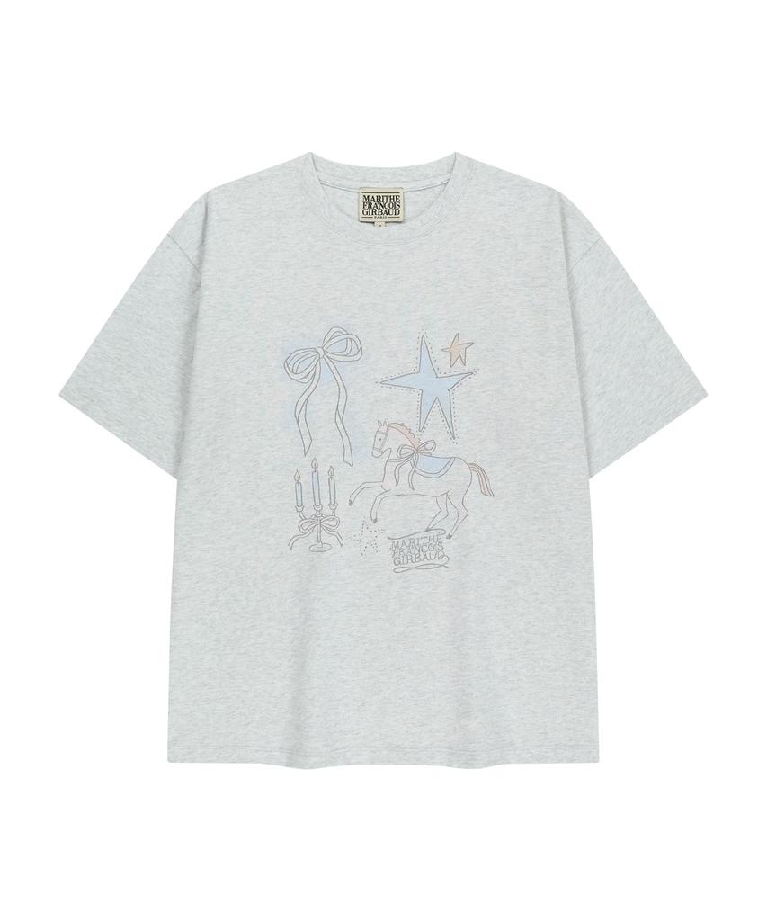 Malittepeulangsowajeobeo W Unicorn Graphic Oversized Tee Light Heather Gray