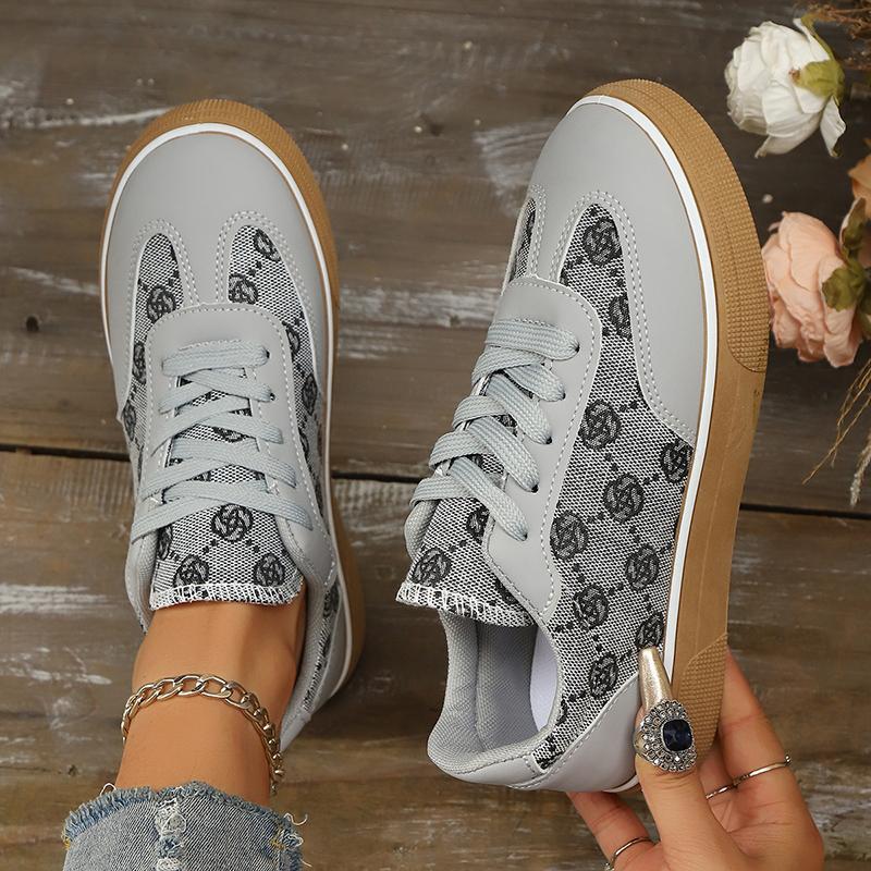 

Vintage Embroidered Women s Sneakers Brand Design Comfortable Casual Shoes Woman Flat Heels Lace Up Walking Sneakers Plus Size 42 светло-серый