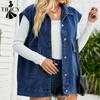 Damenmode Denim Herbst und Winter ärmellose POLO-Ausschnitt lässige Revers-Top-Jacke