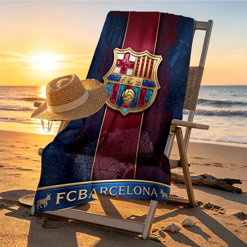 Barcelona FC Soccer Print Beach Towel Design, Soft, Lightweight. for Home Bathroom, Spa, Pool, Yoga, Surfing, Camping, Gift for Family, Friend