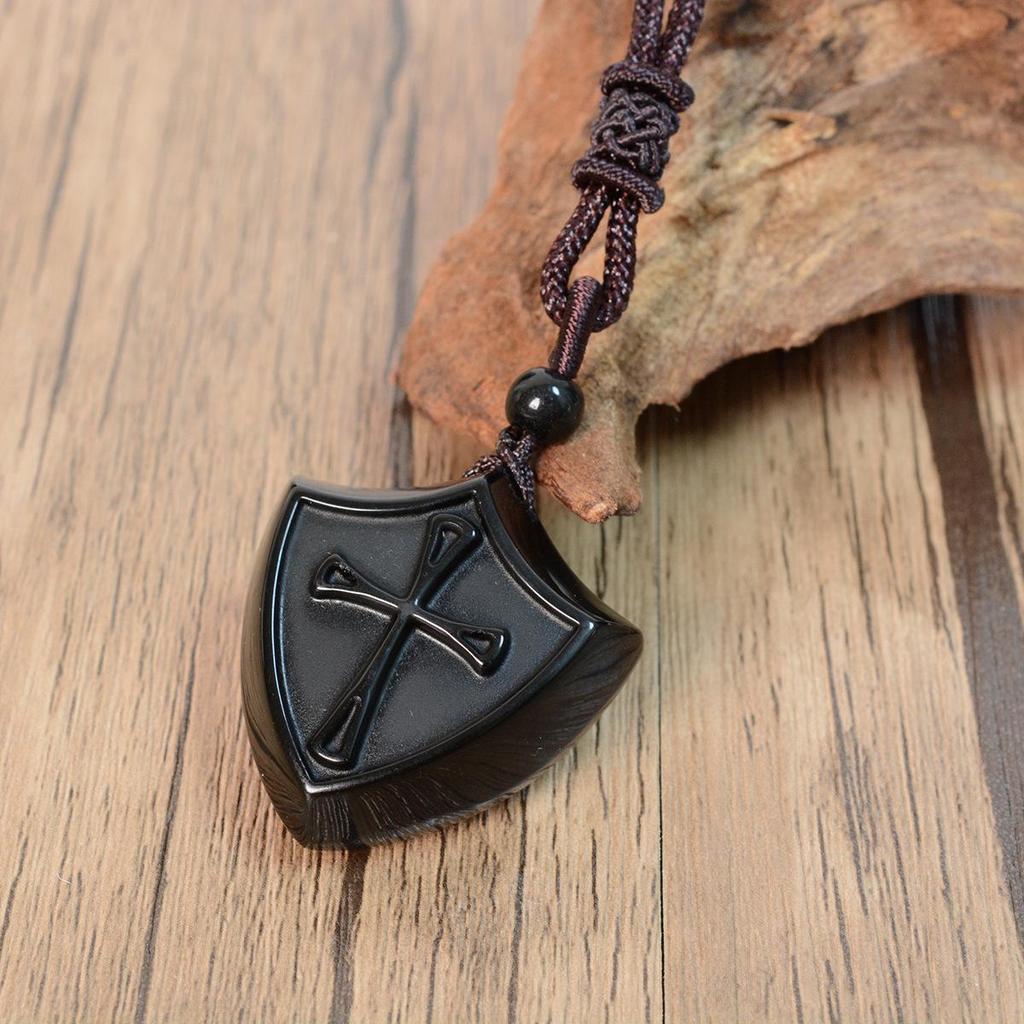 Obsidian Yin Yang Tai Chi Pendant Necklace - Protective Crystal Bagua Shield