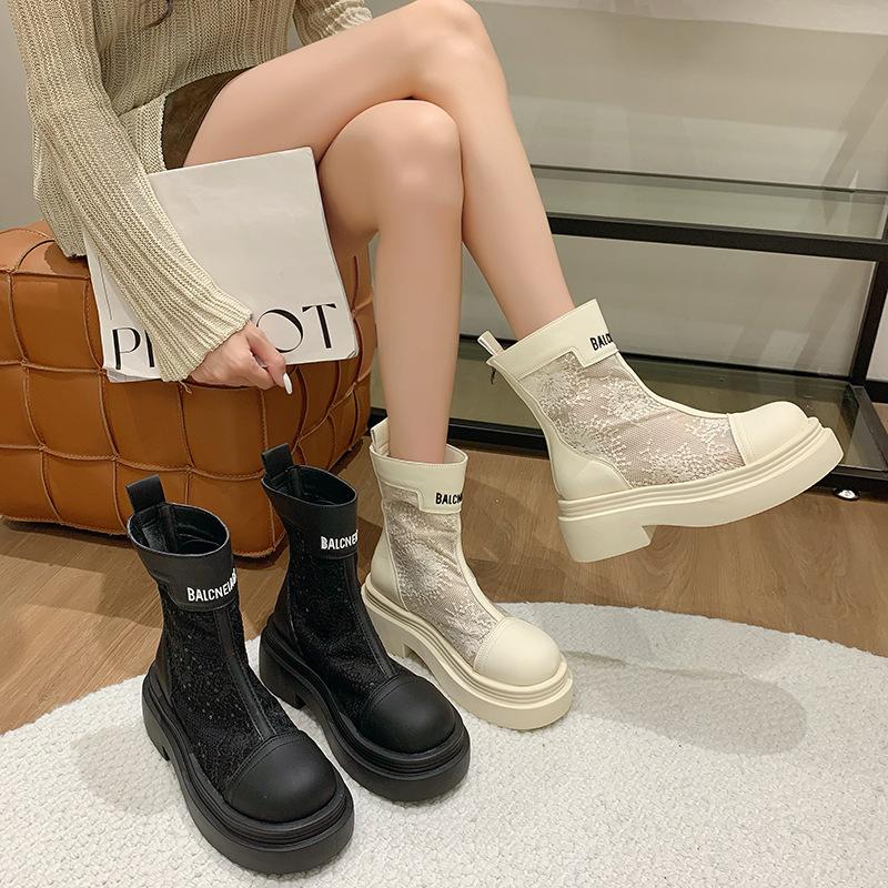 Niche designer models but knee-high Martin boots women's spring and summer new thick-soled handsome alphabet net boots short boots tide