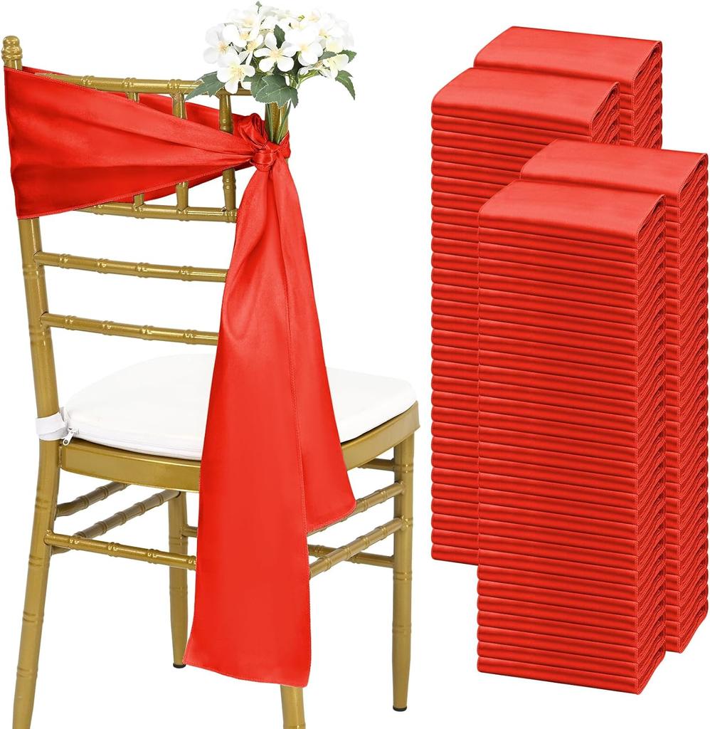 30 PCS 17x275cm White Luxury Satin Chair Sashes Bows Universal Chair Cover for Wedding Reception Restaurant Event Decoration