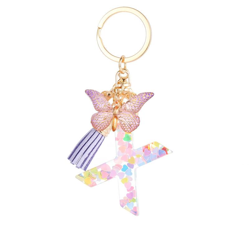 Light Purple Sequin Fringe Resin Keychain 26-Letter Accessory Classic Retro Durable Bag Charm Practical Gift For Friends And Family