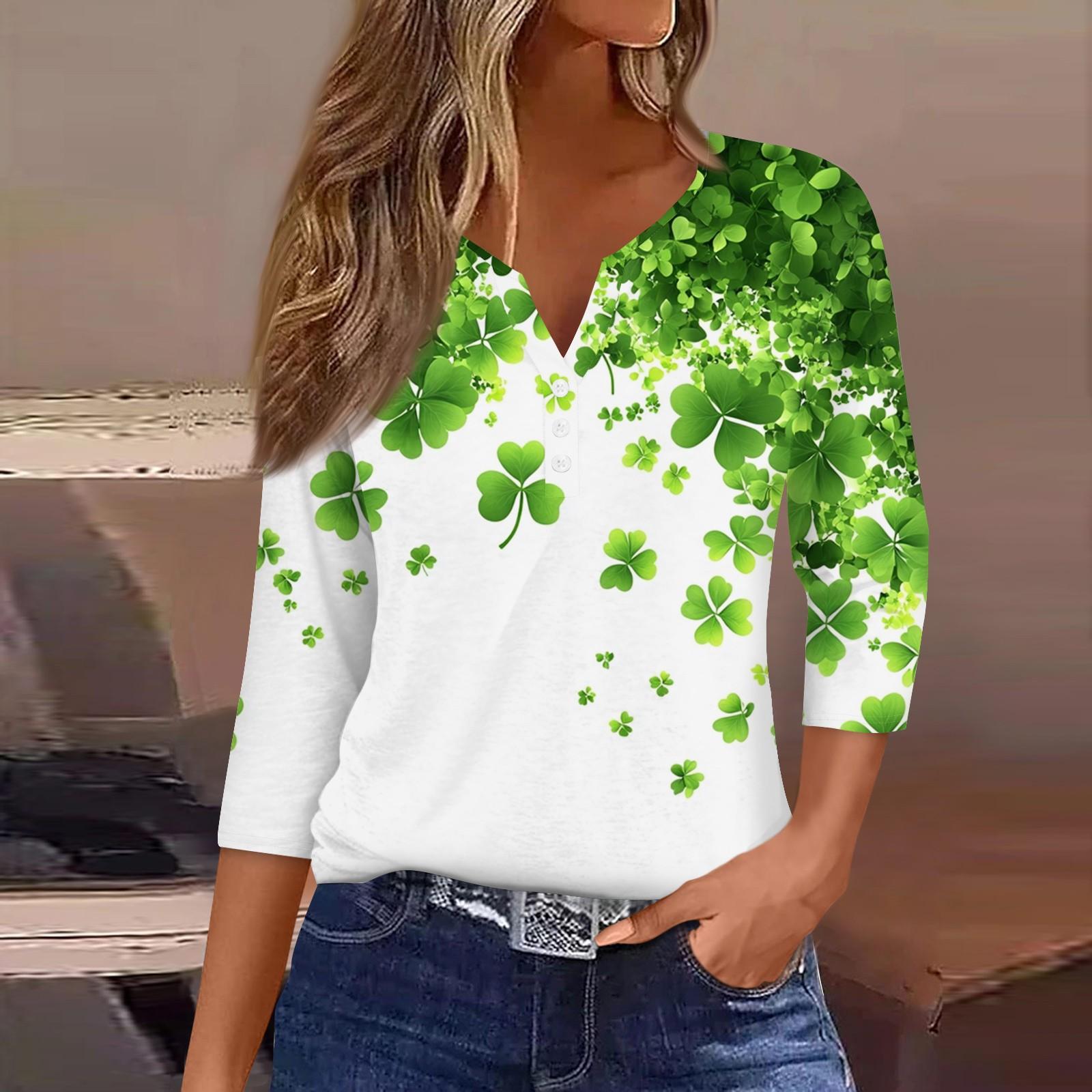 

Жен. Футболка Футболка С принтом Пуговицы Рукав 3/4 Повседневные Выходные Мода Классический V-образный вырез Обычный Топ XXXL белый