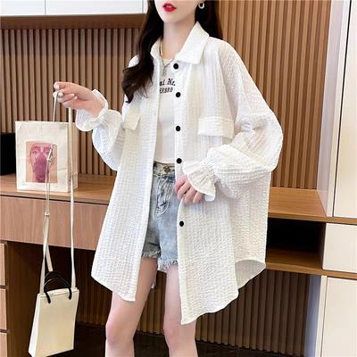 Women Summer Mid Shirts Long Sleeve Korean Loose White Black Shirt Spring Tops