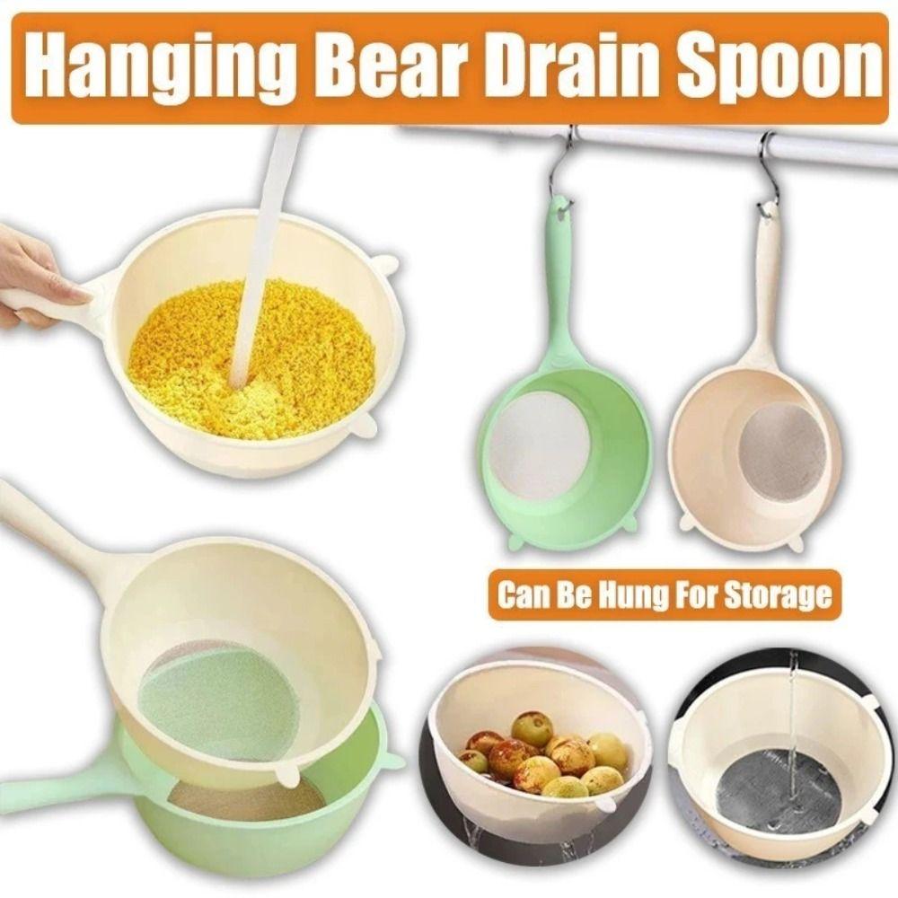 Plastic Fruit Vegetable Drain Basket Long Handle Kitchen Fine-mesh Sieve Rice Washing Basin