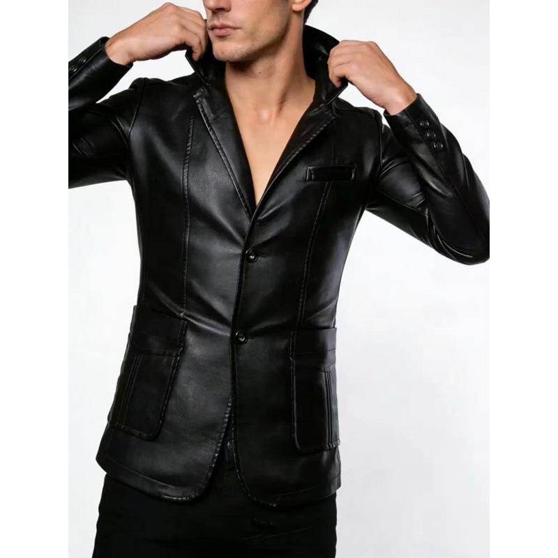 New European and American men's PU leather jacket slim lapel trendy versatile locomotive leather jacket men's autumn