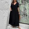 Plus Size Women V Neck Short Sleeve Loose A Line Long Dress With Pockets