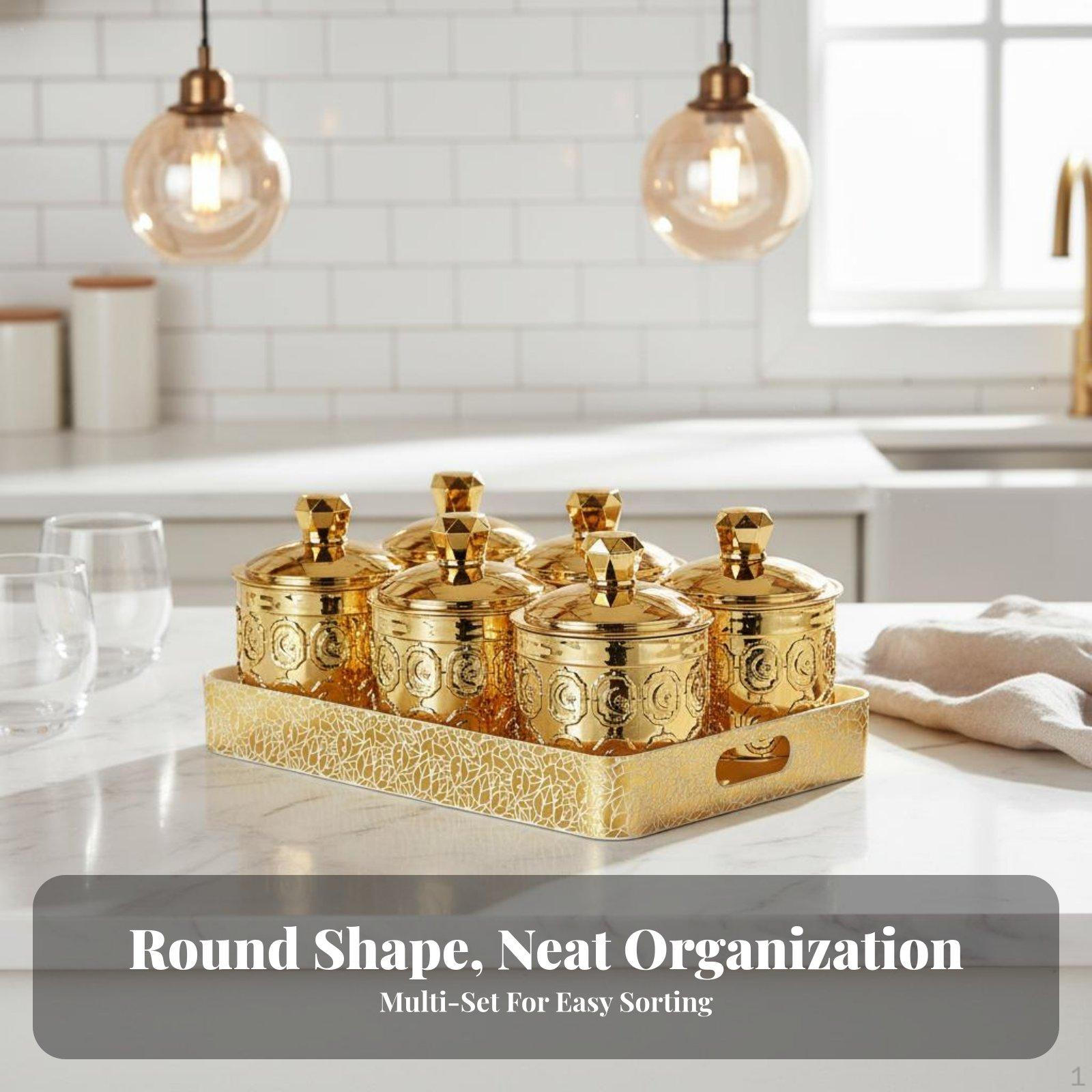 

Food Storage Jars Set Organizer Durability Decorative Elegant Gold Airtight Container for Cookies