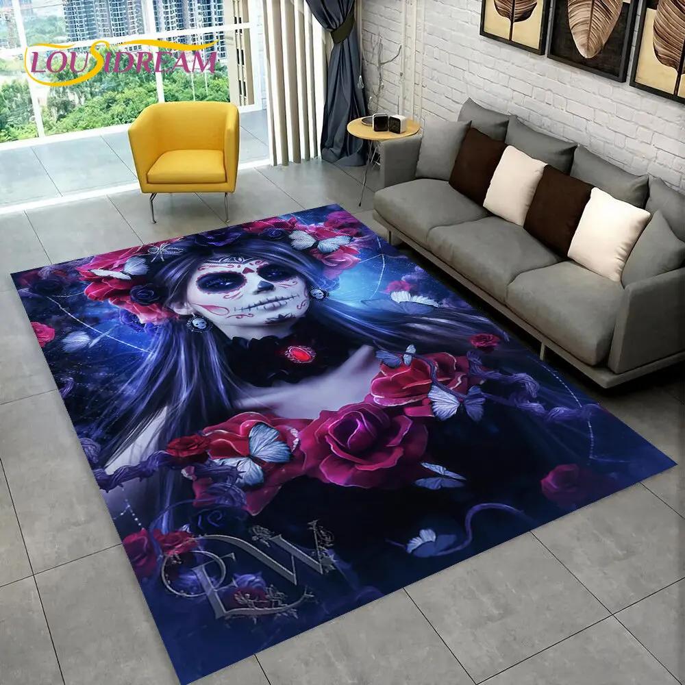 3D Gothic Horror Female Skull Dead Girl Area Rug,Carpet Rug for Home Living Room Bedroom Sofa Doormat Decor,Non-slip Floor Mat