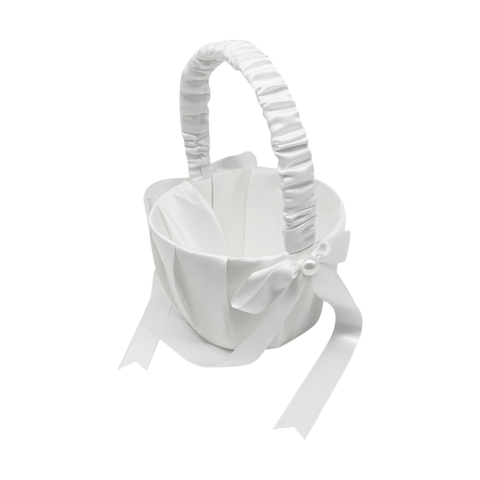 

Wedding Flower Girl Basket Cute Bowknot Design Romantic Wedding Flower Basket білий