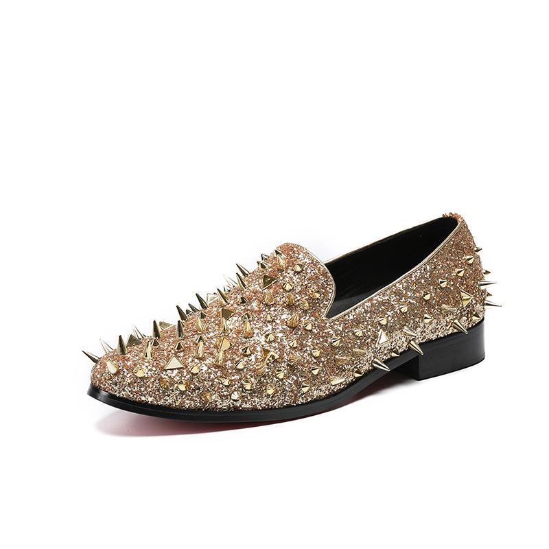 Fashion High-end Gold Deerskin Luxury Rose Gold Studded Shoes 46 Men Gentleman High Dress Plus Size 47 Party Wedding Casual Shoes
