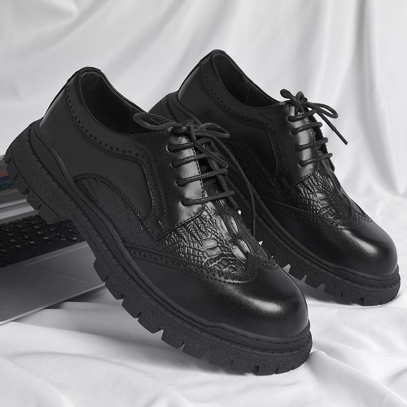 Men Spring Autum Leather Boots Men Fashion Crocodile Pattern Ankle Boots Business Casual Man Lace-up Shoes Chunky Work Shoes