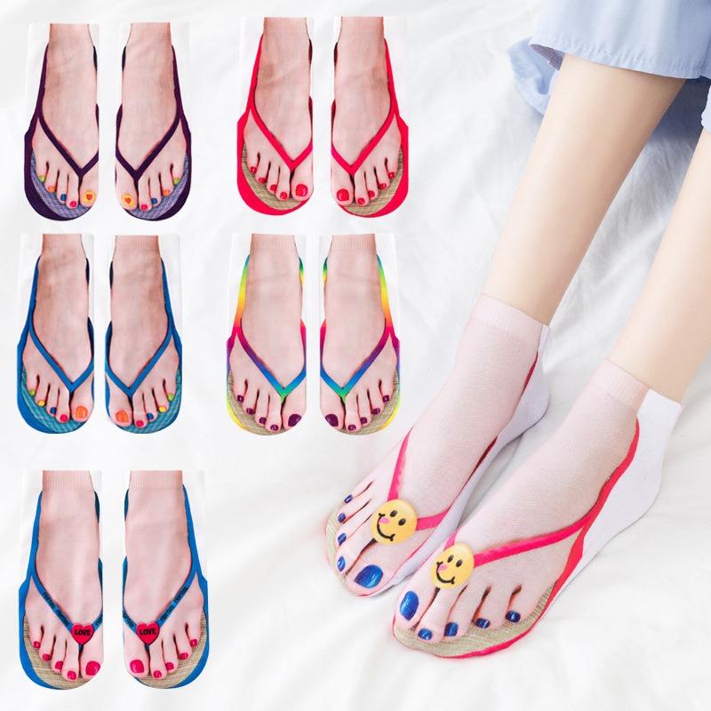 Summer Women's Socks Quirky 3D Printed Flip-flops Boat Socks for Women