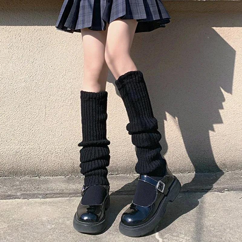 40/50/70cm Leg Warmers Lolita Socks Y2K Knitted Warm Foot Cover White Black Warmer Lady Autumn Winter Crochet Sock Boot Cuffs