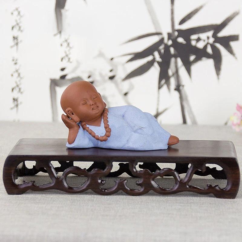 Vintage Wooden Tea Tray Rectangle Teapot Vase Display Stand Bonsai Statues Stone Pedestal Display Pedestal Flowerpot Home Decor