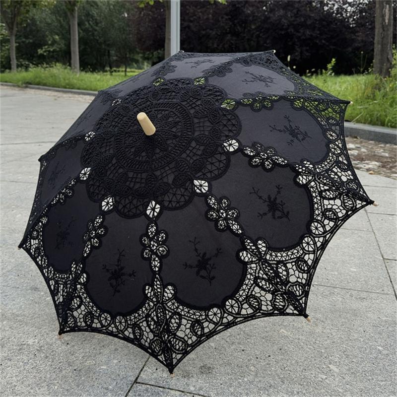 Handgefertigter Baumwollspitzen-Sonnenschirm Künstlerische Blumenstickerei Hochzeitsschirm Outdoor Sonne