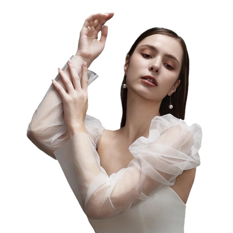 Seethrough Arm Sleeves Sheer Gloves For Bride Wedding Gowns And Formal Occasion Shoulder Length Gloves for Banquets