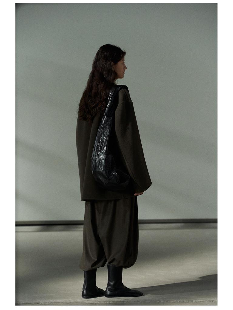 Shi Ji TR Pleated Cocoon Trousers: Autumn Mid-rise, Slimming, Versatile, and Casual Long Pants M7618