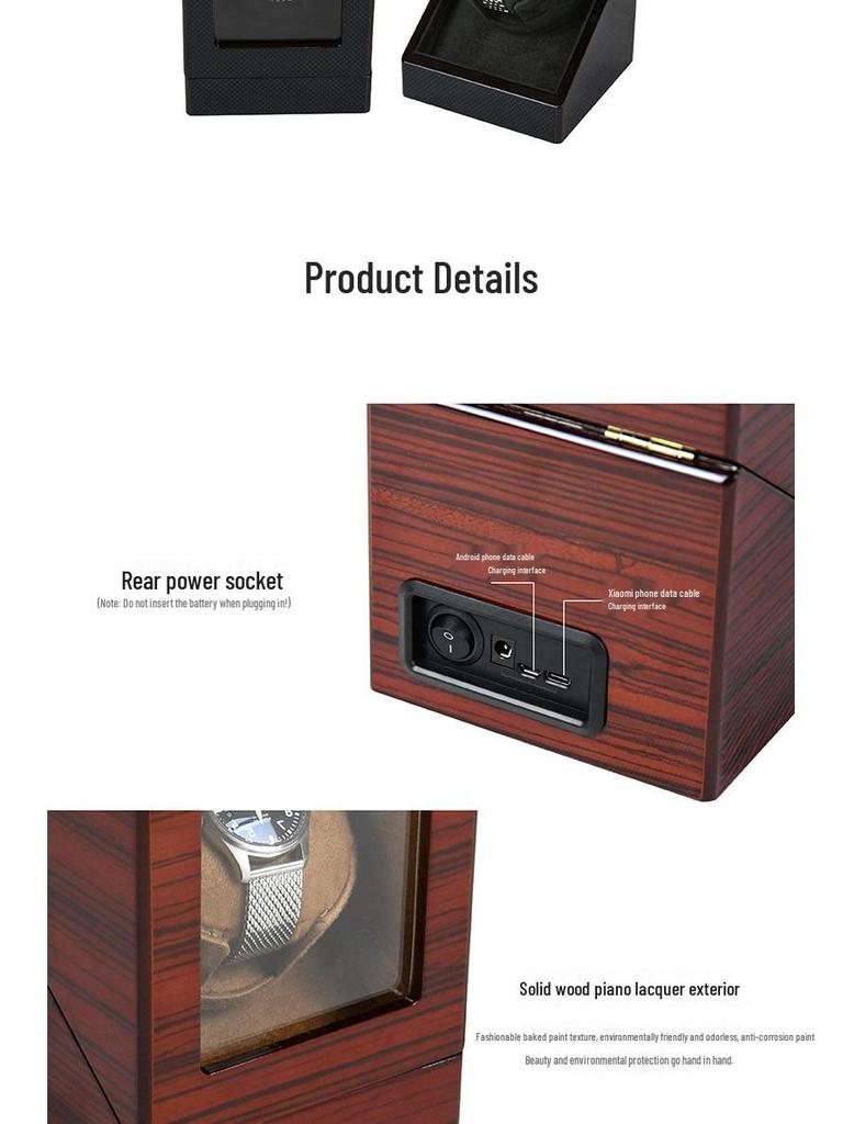 Black Carbon Fiber Single Watch Winder - Automatic Electric Rotator for Mechanical Watches.