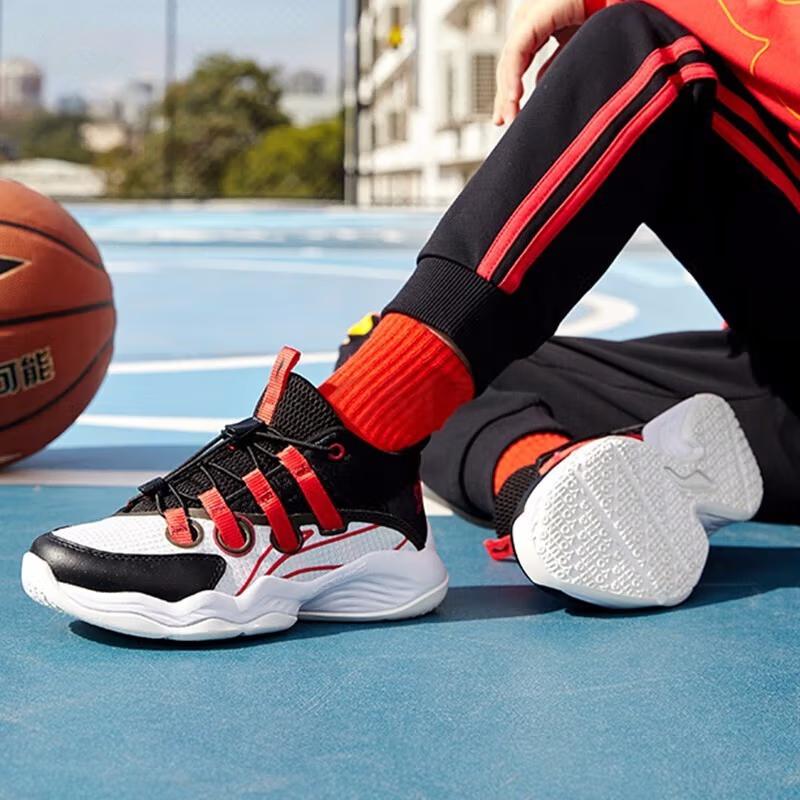 Li Ning Comfortable Daily Non-Slip Shock Absorbing Wear-Resistant Low-Top Basketball Shoes Kids Sneakers White Black YKBS010-1