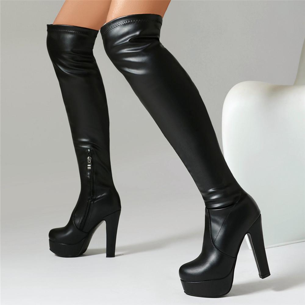 Moda Stivali Al Ginocchio da Donna Inverno Stivali Alti al Ginocchio Stivali con Plateau da Donna Tacchi Alti Stivali Lunghi Scarpe da Donna Taglia Plus 45 46