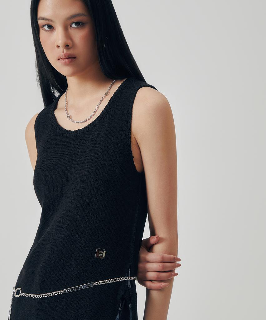 Teulimingbeodeu Fringe Flow Sleeveless Knit One-Piece [ Black ]