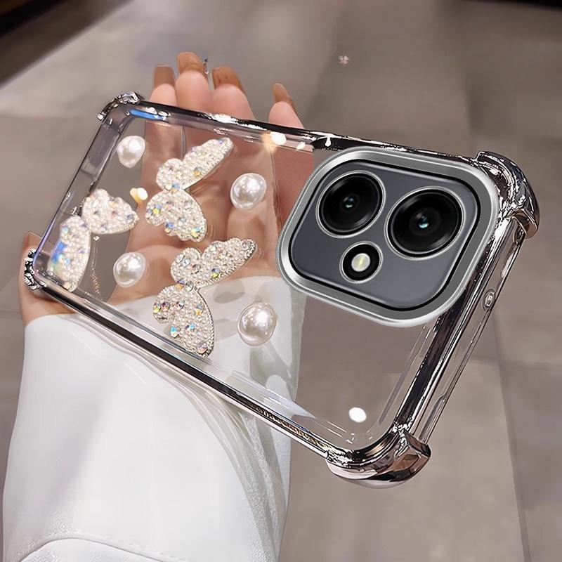 

3D Жемчужная Бабочка Противоударный Гальванизированный Силиконовый Чехол для Huawei Honor 400 300 Ultra 200 100 90 Lite 80 70 60 Pro gobal Чехол Honor 60 Pro серебряный