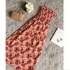French Rose Print Lace-up Dress Women's Summer New Design Waist Fashion Suspender Dress