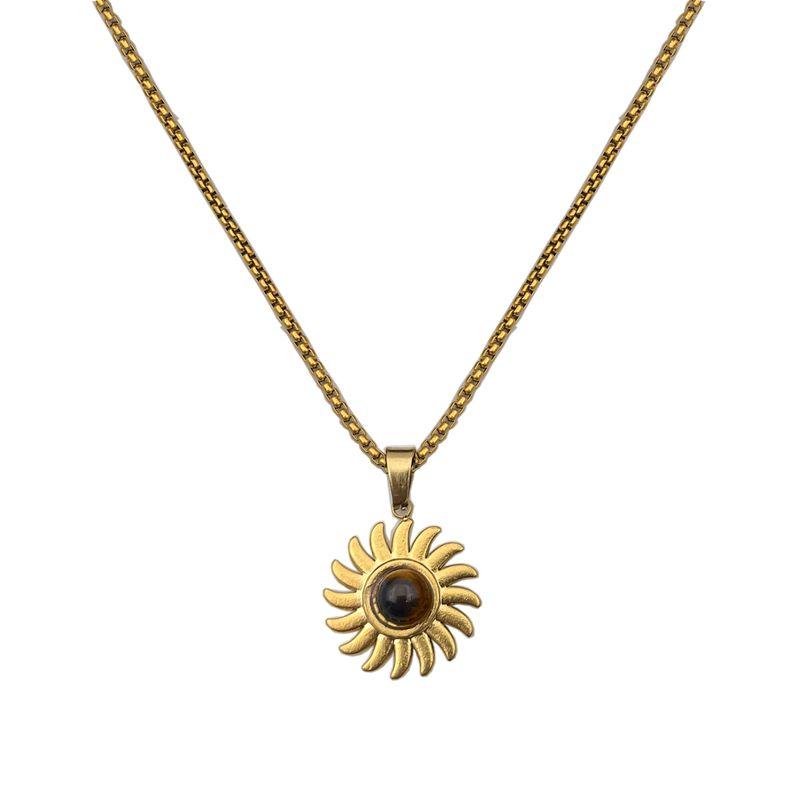 

Whyblue Gold Tigereye Sun Necklace Men s Fashion Fancy Titanium Steel No Fading Clavicle Chain for Boyfriend Chain Length 50Cm-Sun