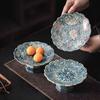 Chinese Ceramic Ru Kiln Blue And White High Foot Plate High Foot Fruit Plate Refreshment Plate Household Living Room Fruit Plate Dim Sum Plate Tray