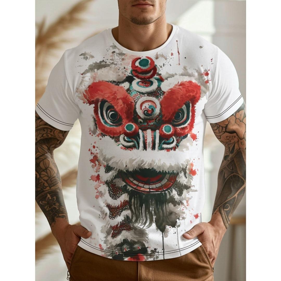 

Cheetah Printed Men s T-Shirt Street Trend Short Sleeve Versatile Men s T-Shirts XS белый