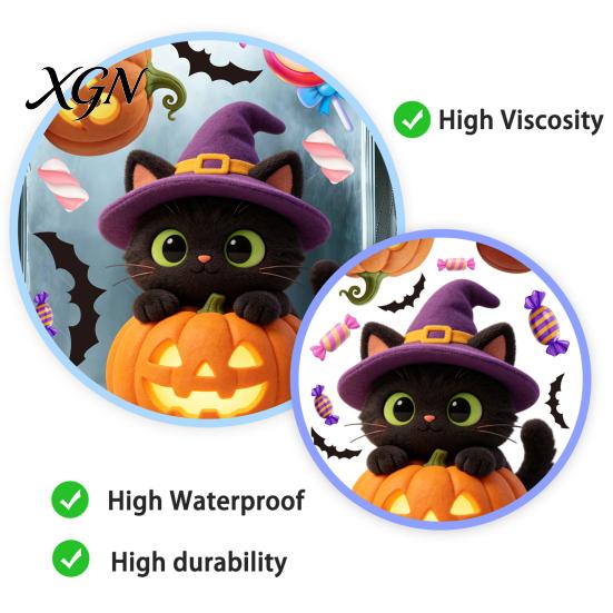 Removable Halloween Decorations Pumpkin Window Clings, Cartoon Cat Static Sticker, Jack O Lantern Stickers PVC Decals for Party Home Decoration