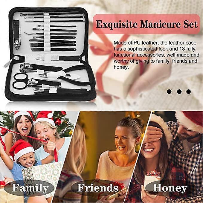 Kongqtee Set de Manucure Kit de Coupe-ongles Pour Femmes et Hommes 18 en 1 Professionnel Acier Inoxydable Kit d'Outils de Soin des Pieds Coupe-ongles Set Ciseaux Toilettage K