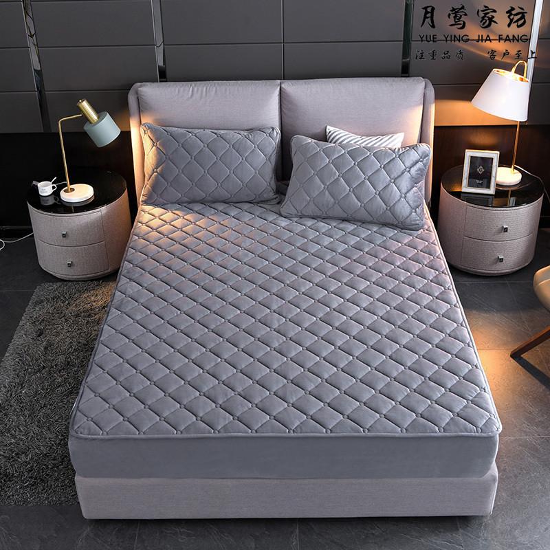 Pokrowiec na materac pikowany flanelą, jednolity kolor, ciepły, miękki, dopasowany, prześcieradło, gruby, aksamitny podkład, pokrowiec ochronny, nie zawiera poszewki na poduszkę