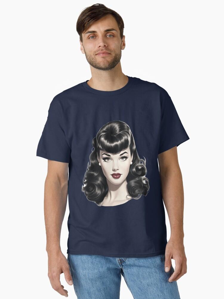 Pulp Bettie Page pinup in black and white with red lips Classic T-Shirt