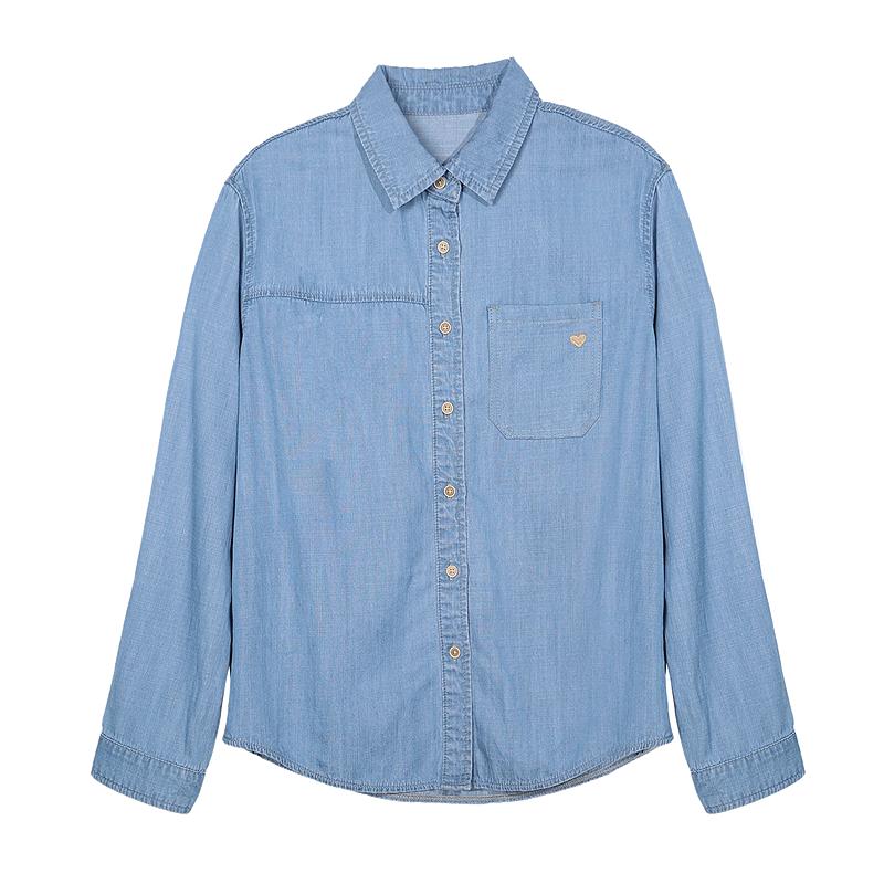Betu Women s Heart Embroidered Denim Shirt S