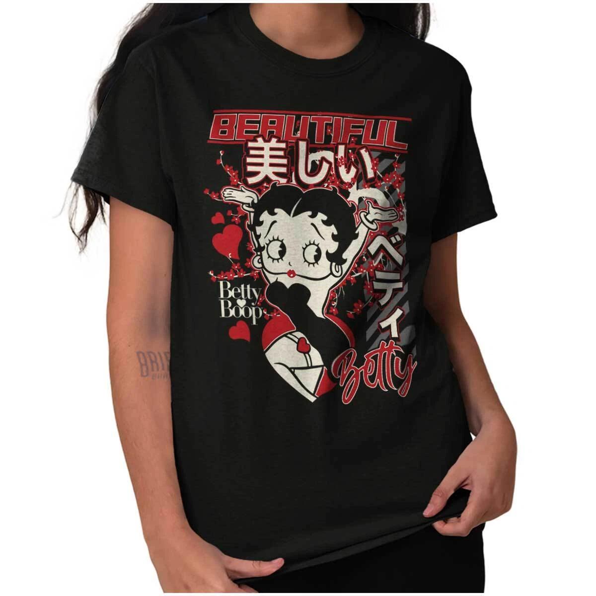 Betty Boop Retro Kanji Cartoon Beautiful Womens Graphic Crewneck T Shirt Tee XXXXL