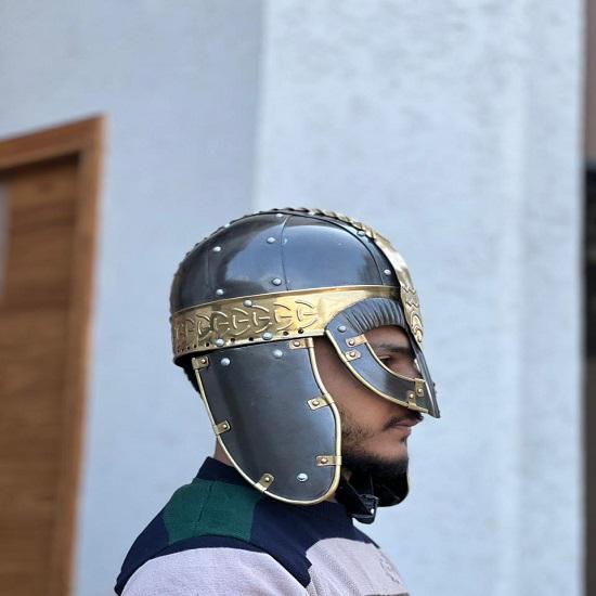 Viking Norseman Nasal Helmet Brass Steel Medieval Wearable LARP Halloween Armor