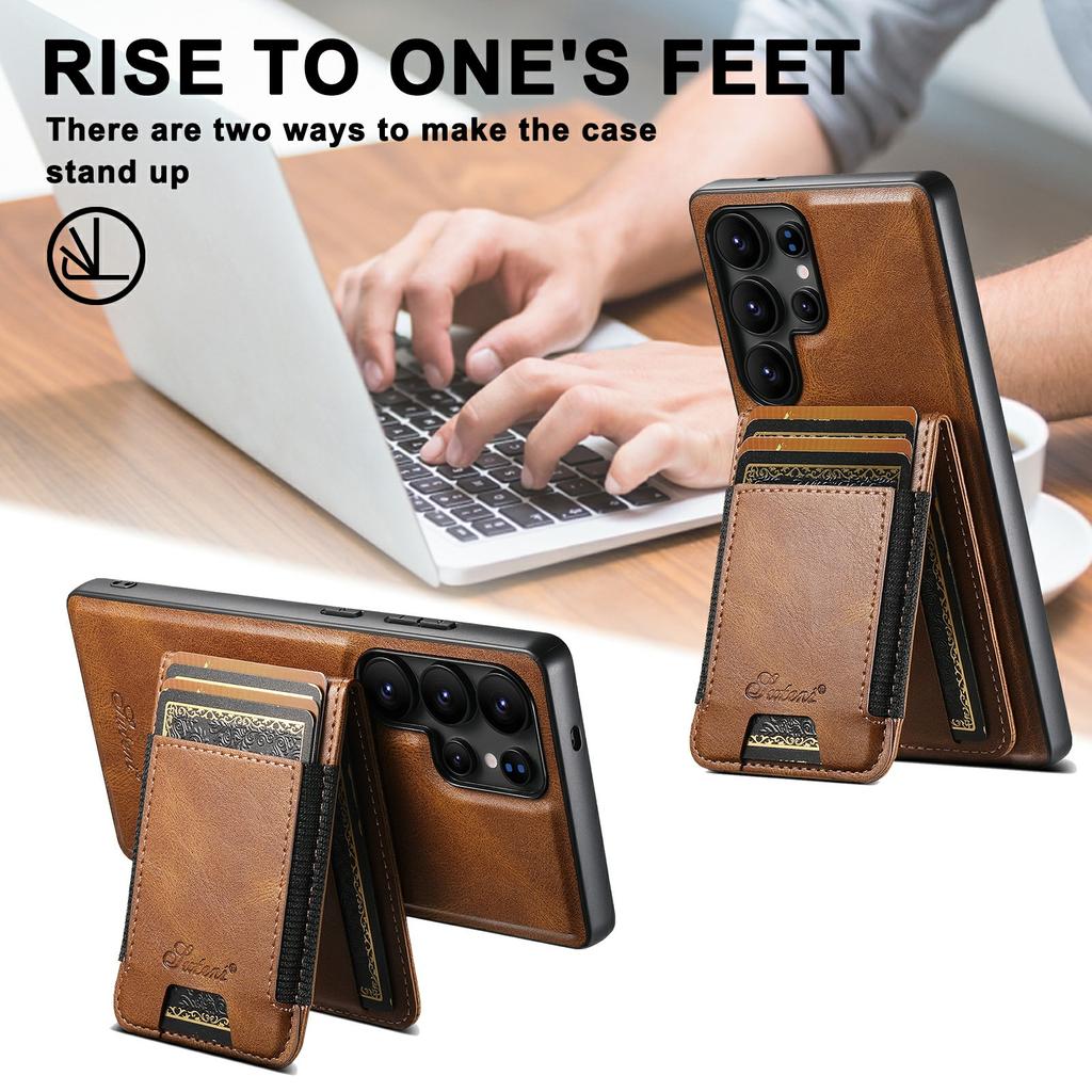 SUTENI H17 For Samsung Galaxy S25 Ultra Magnetic Case Card Slots Leather + TPU Kickstand Phone Cover