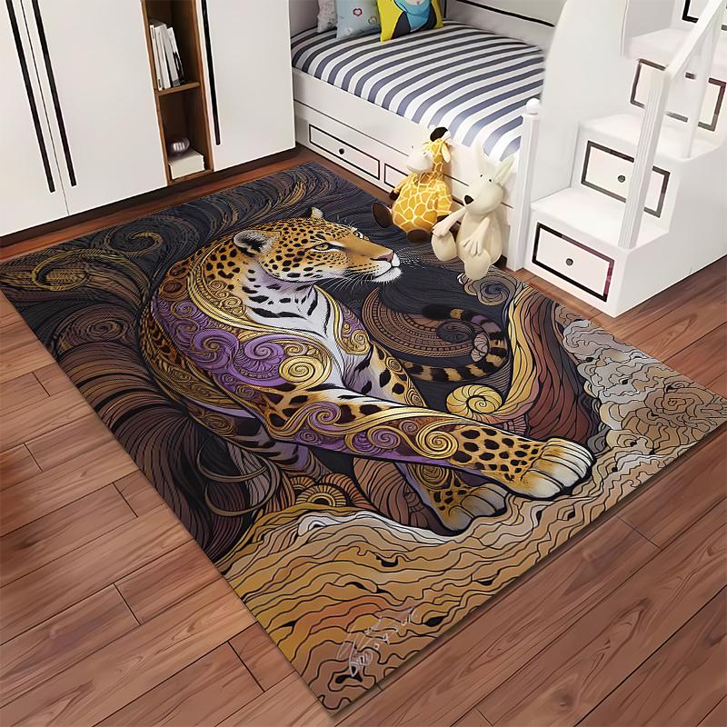 Leopard Pattern Art Carpet with Abstract Swirl Design for Living Room Suitable for use as an anti-slip for living room bedroom sofas