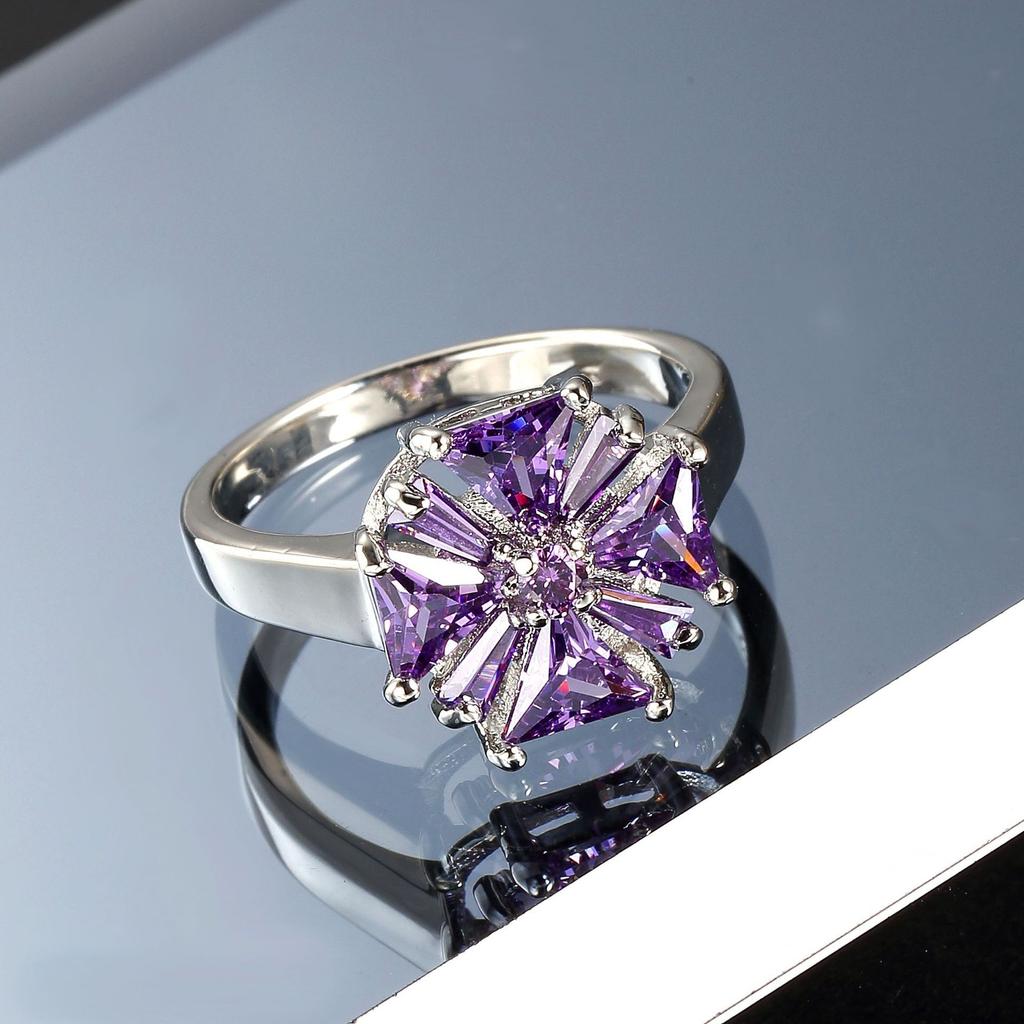 SODROV Purple Zircon Creative Flower Design Ring