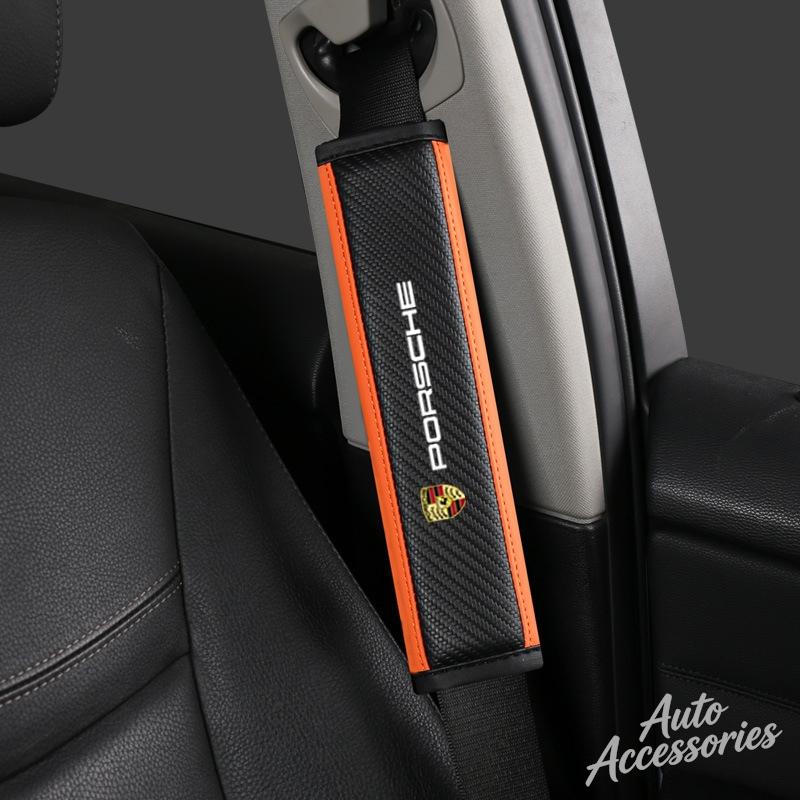 For Porsche MO82Pcs Car Seat Belt Shoulder Cover Safety Protector Pad Carbon Fibre For Porsche Cayenne Panamera Macan 911 Taycan Boxster Cayman