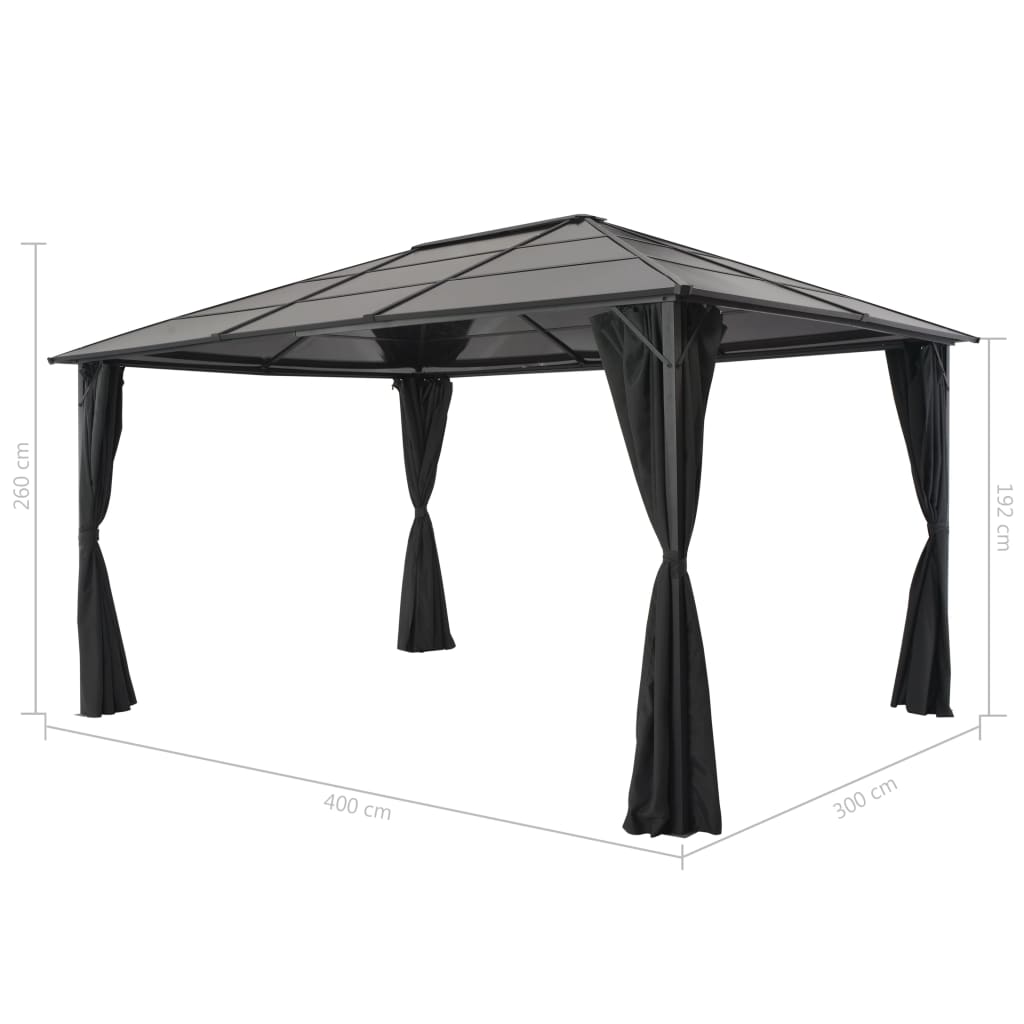 Garden Pavilion with Curtains Aluminum 4*3*2.6 m Black